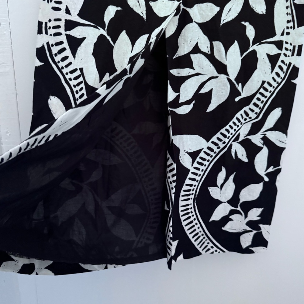 Parker the Kiley straight Midi Black and White leaf print needy Skirt woman's 8. - Picture 5 of 14